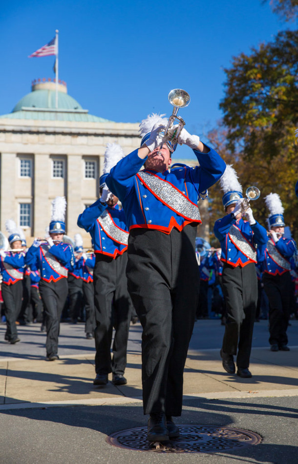 Photograph of marching band in Raleigh NC Christmas Parade
